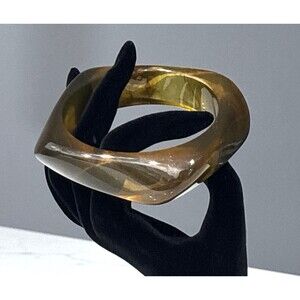 Vintage Chunky Bangle Bracelet Green Swirl Retro 8.5"